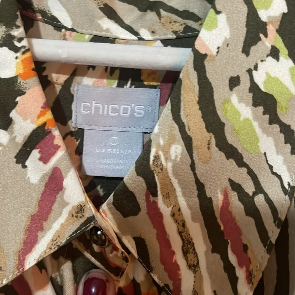 Chico's Maxi Shirt Dress Utility Satin Animal Print Silky - Picture 7 of 10